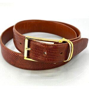 Lai Leather Belt Gold Buckle Brown Mens 35 Made in USA Luxuriously